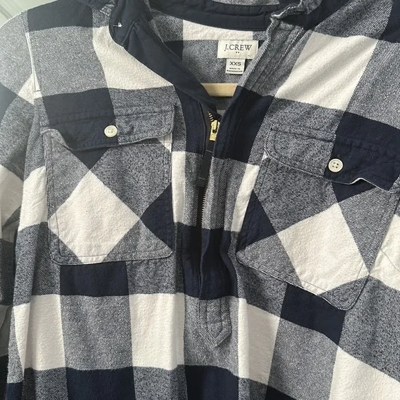 J. Crew Factory white and navy half zip flannel XXS - Picture 3 of 3